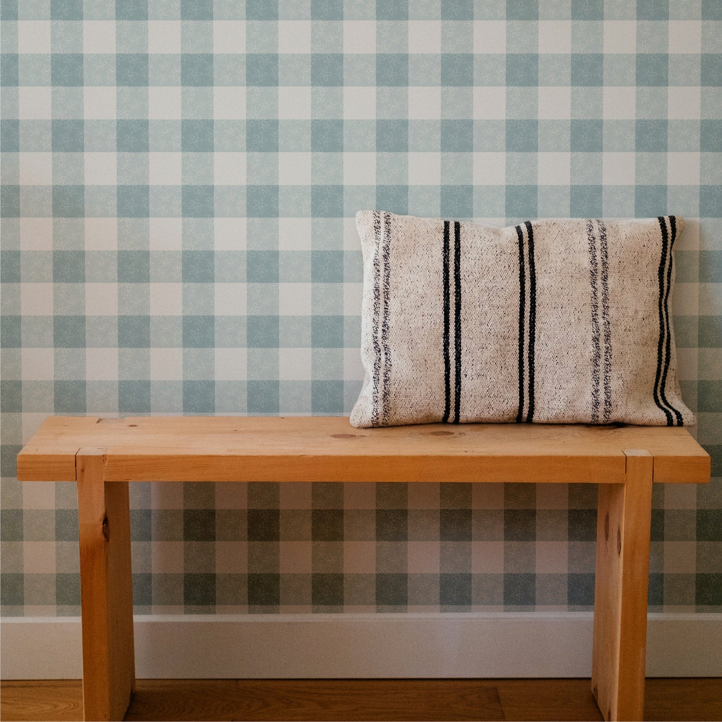 Plaid + Floral (Blue) Wallpaper
