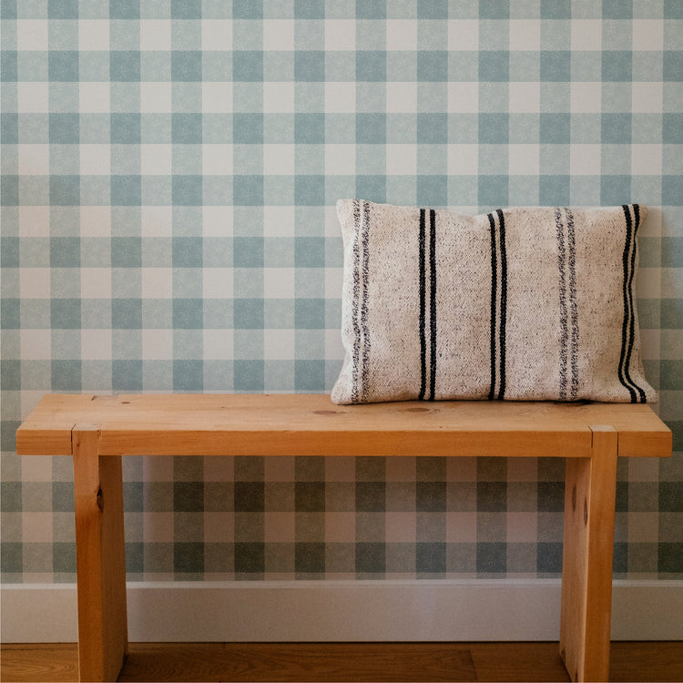 Plaid + Floral (Blue) Wallpaper