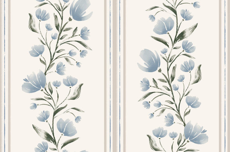Floral Stripe in Light Blue