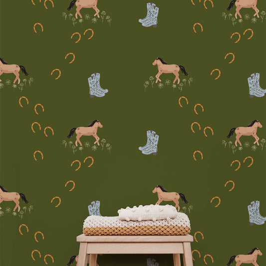 Wild Horse Summer (Green) Wallpaper