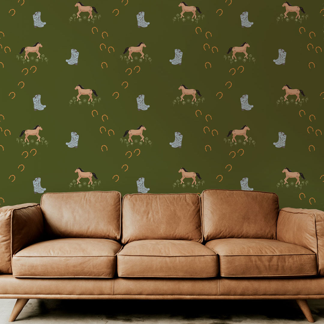 Wild Horse Summer (Green) Wallpaper