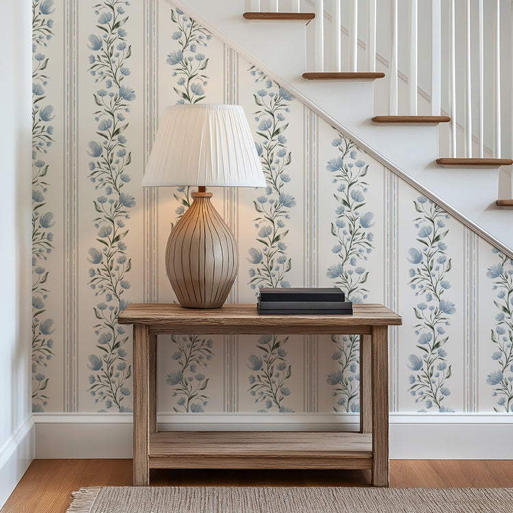 Floral Stripe in Light Blue