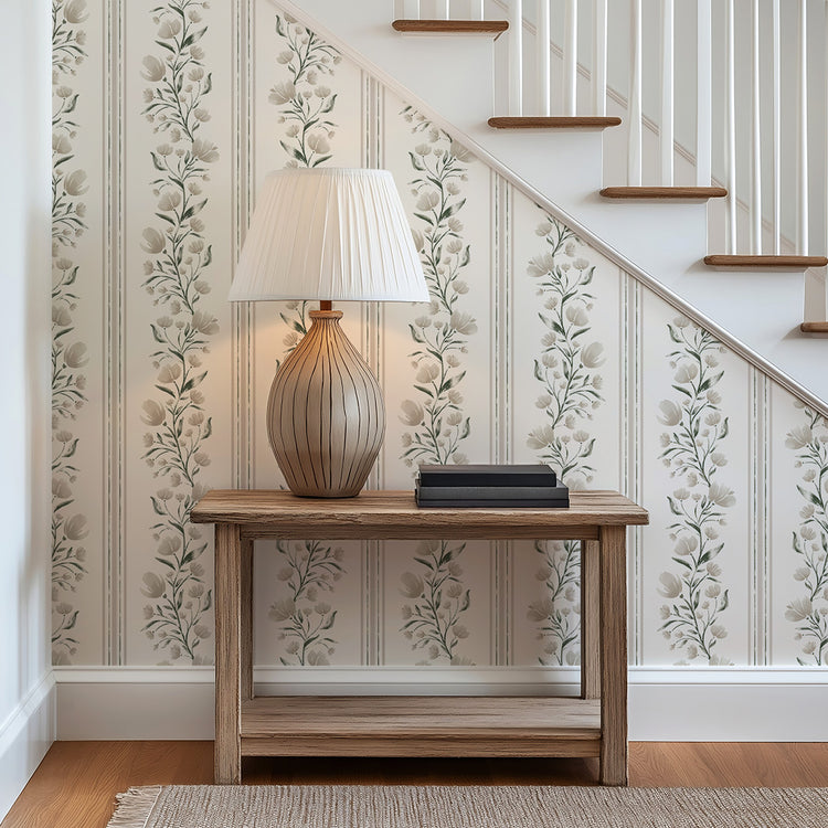 Floral Stripes in Beige