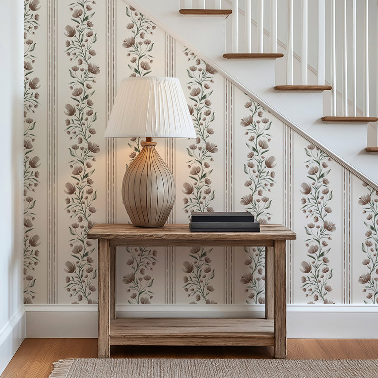 Floral Stripe in Dark Brown