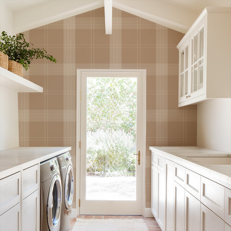 Grid Plaid in Warm Beige