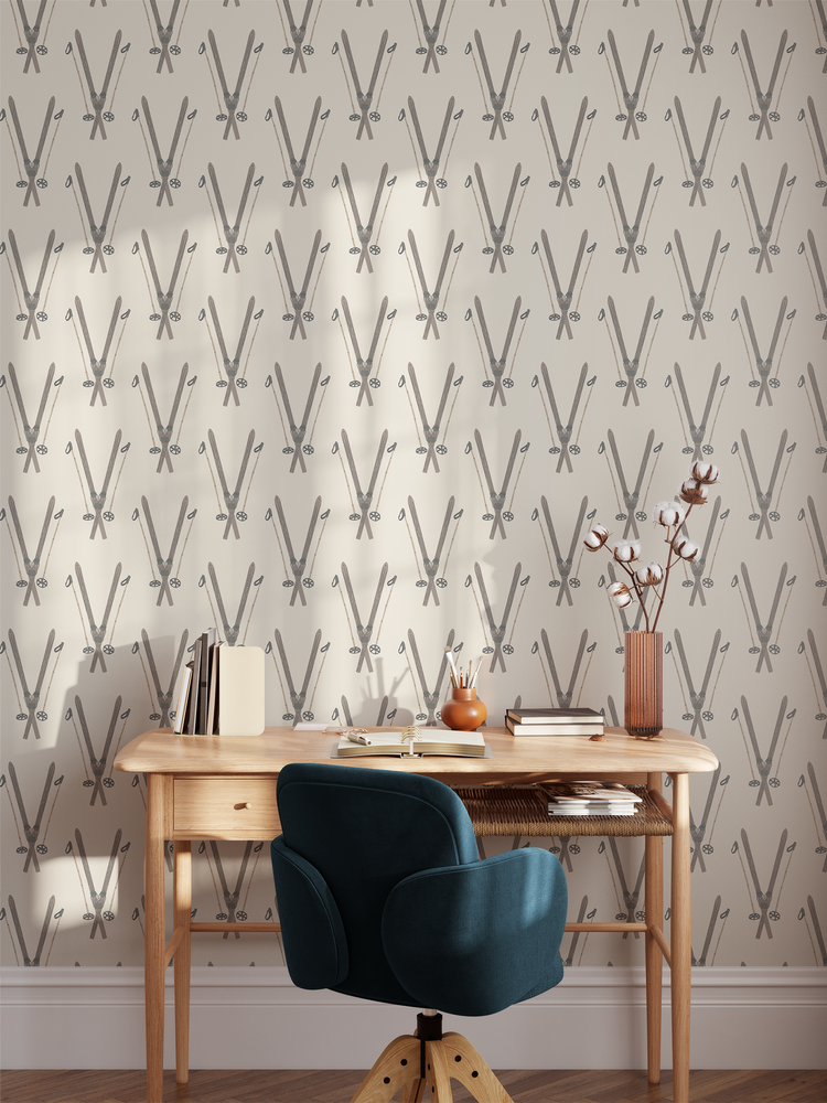 Vintage Skis (Dark Brown) Wallpaper