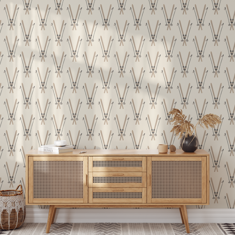 Vintage Skis (Light Brown) Wallpaper