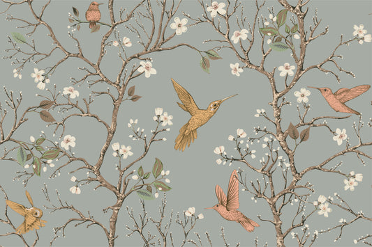 Vintage Hummingbird (Large Design) Wallpaper