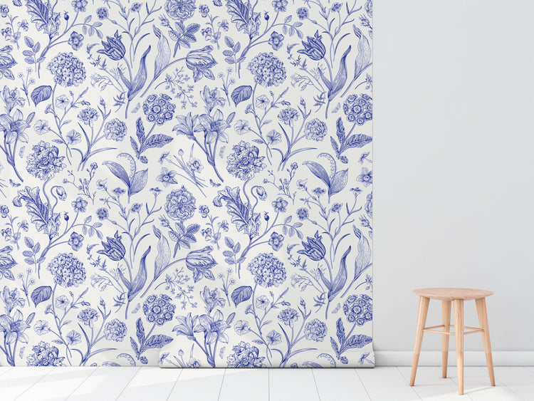 Vintage Blue Floral Wallpaper