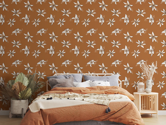 Boho Lilies (Brown) Wallpaper