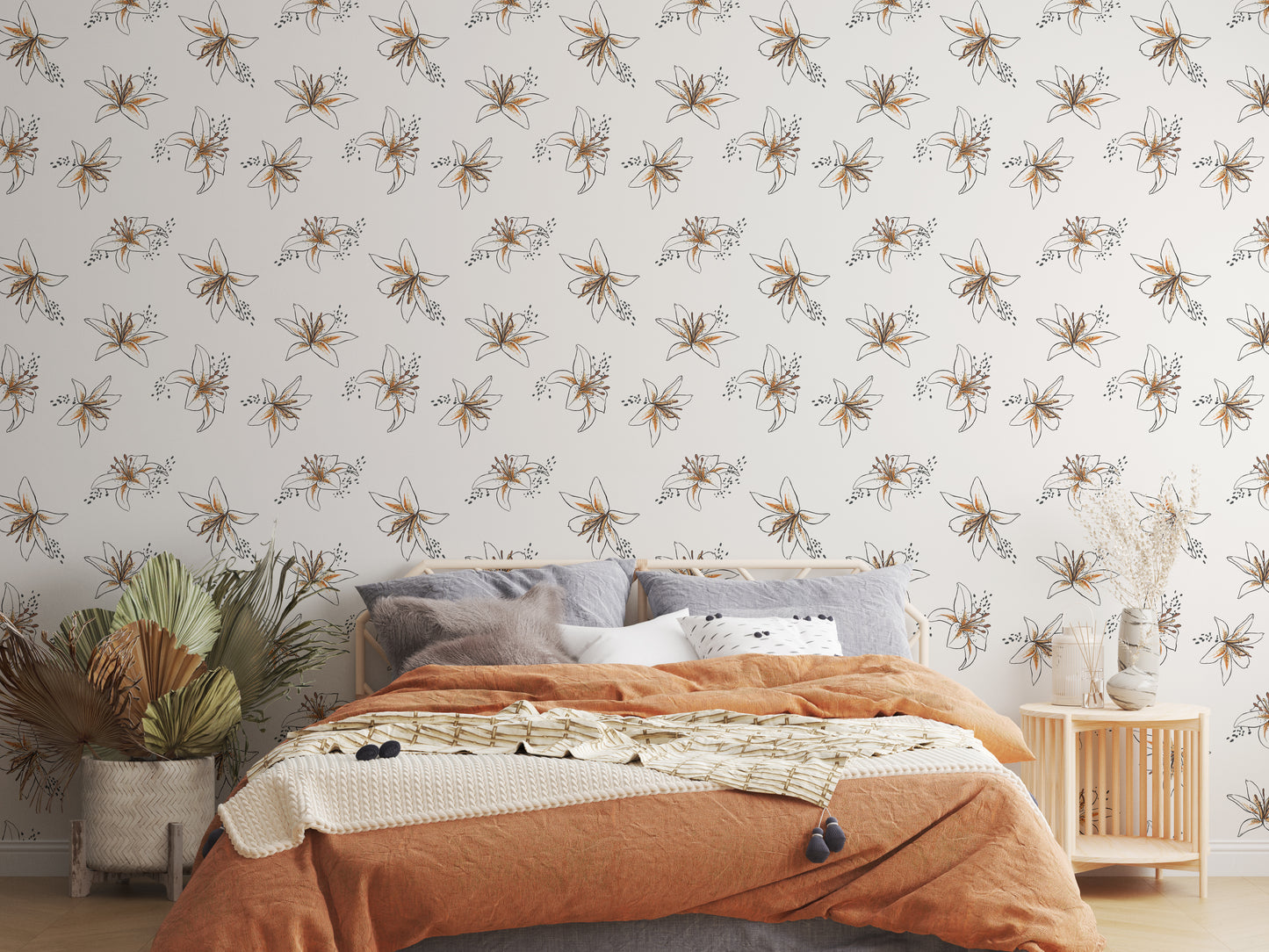Boho Lilies (Cream) Wallpaper