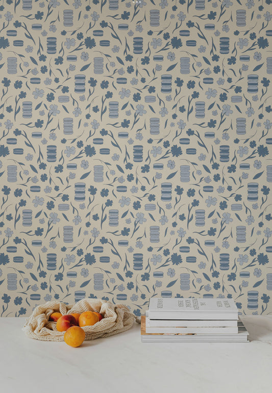 Blue and White Floral Macrons