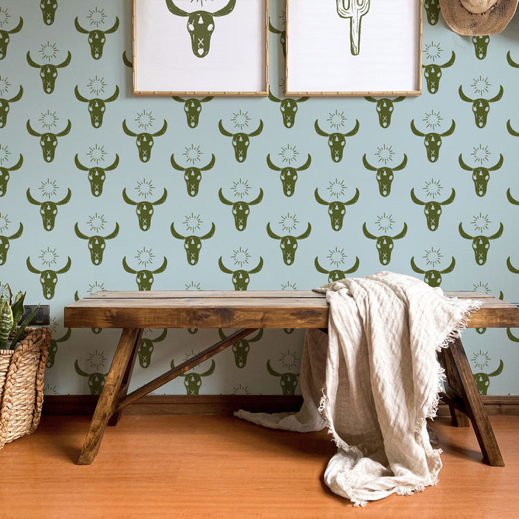 Cow Skulls Boho Wallpaper