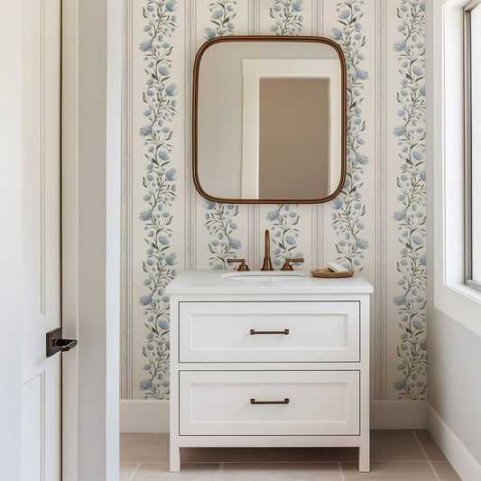 Floral Stripe in Light Blue