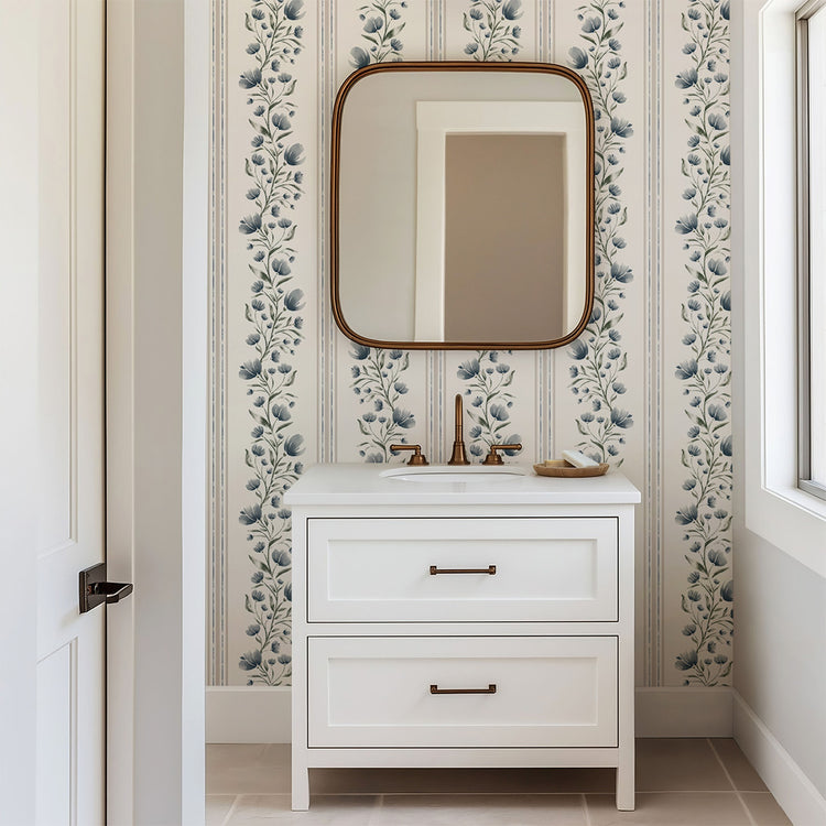 Floral Stripes in Dusty Blue
