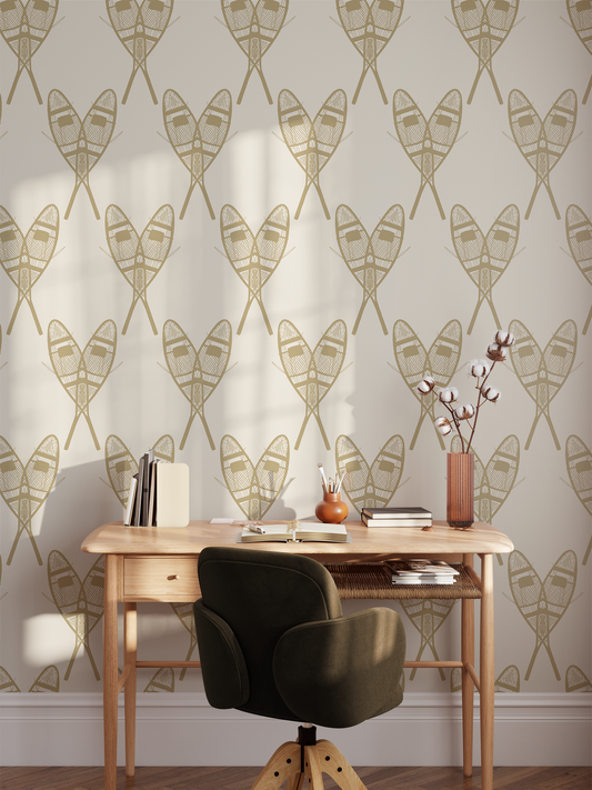 Vintage Snowshoes (Ochre) Wallpaper