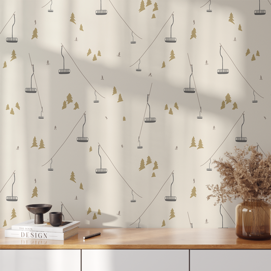 Ski Resort Chairlift (Ochre) Wallpaper