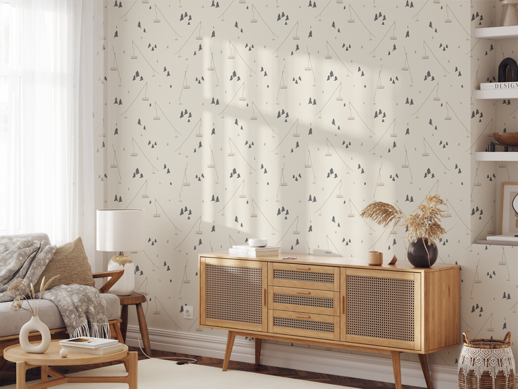 Ski Resort Chairlift (Charcoal) Wallpaper