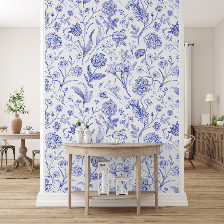 Vintage Blue Floral Wallpaper